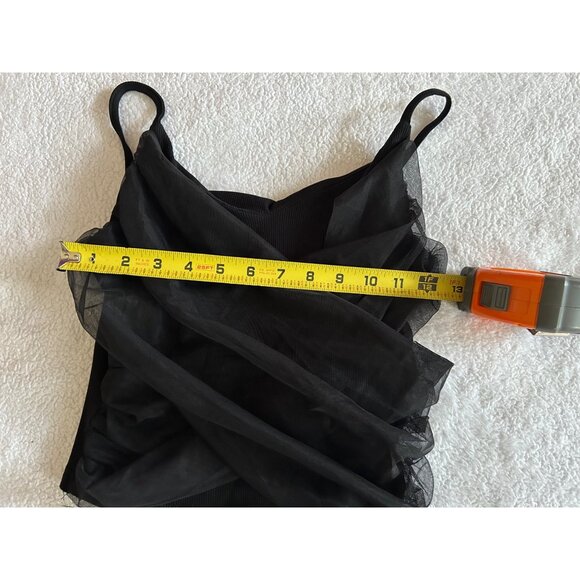 Daisy Black Mesh Overlay Ruched Tank Top Sleeveless Sheer Draped Y2K Style S - Picture 4 of 8